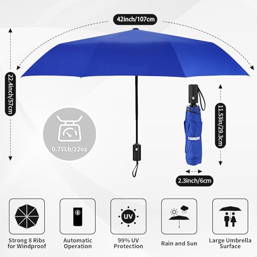 Yoobure Automatic Windproof Travel Umbrella - Compact Folding Umbrella with UPF 50+ Sun Protection, Lightweight Durable Design for Rain/UV, Perfect for Backpack, Walking & Car