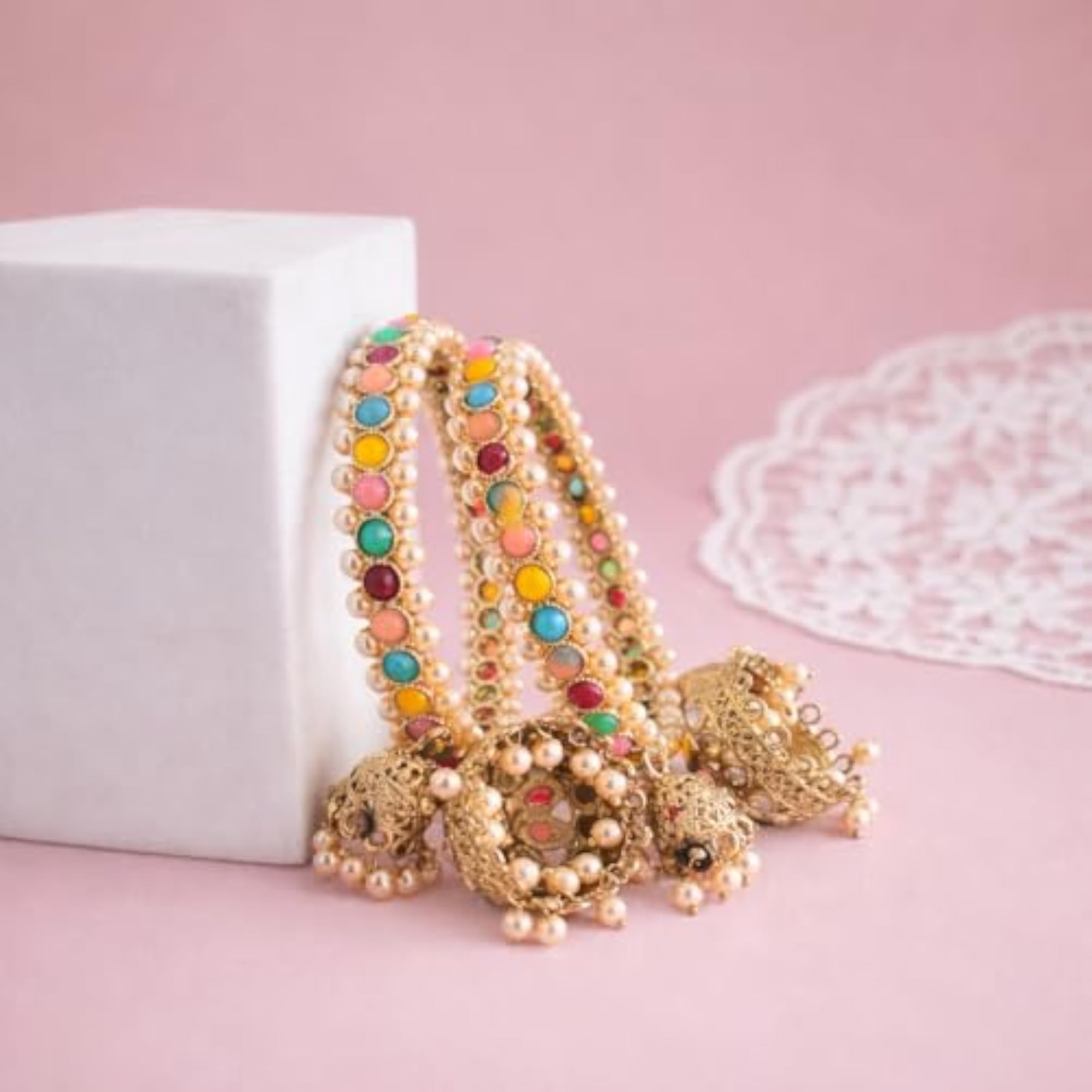 Gold Plated Multicolor Stone Bangles Set