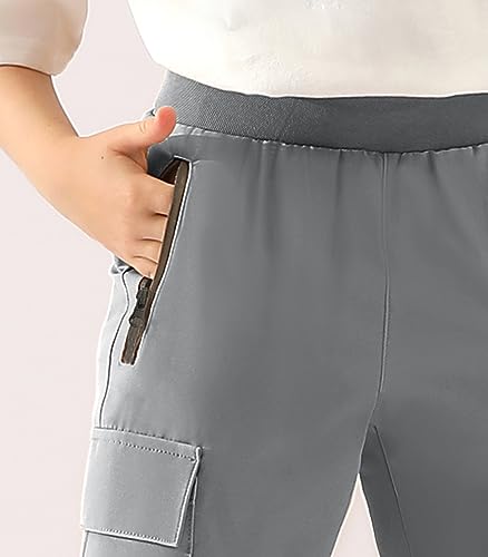 Image of DOUBLJU Lightweight Hiking Sweatpants Women Girls Kids Slightly Elastic Quick Dry Capri Cargo Jogger Athletic Workout Outdoor
