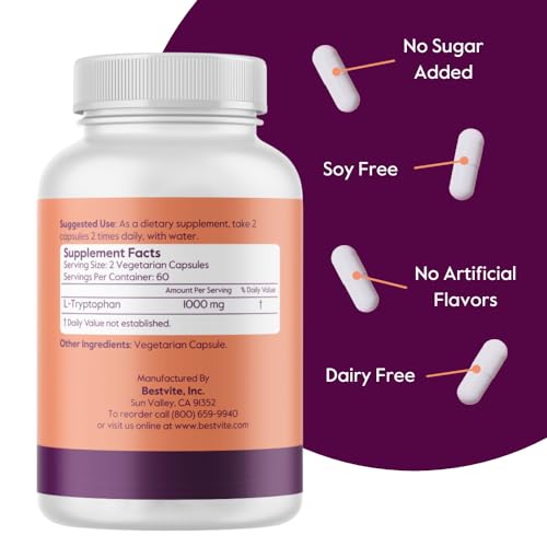 BESTVITE L-Tryptophan 500mg Veg Capsules