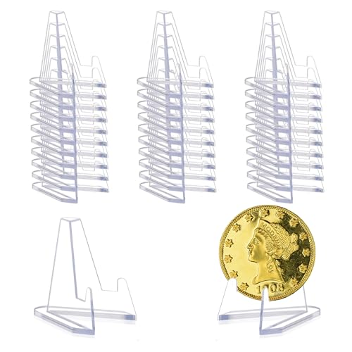 25 Stück Kartenständer, münzhalter, Karten Ständer Mini, Tellerständer,Acryl Ständer für Medaillen, Kartenaufsteller Kunststoff, Staffelei Ausstellungsständer, Klein Münzständer Display Transparent