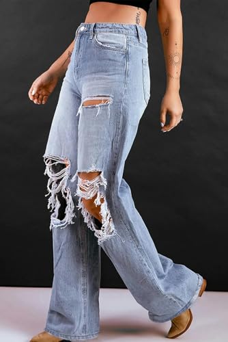 Women's Jeans High Waist Ripped Jeans for Women Fashion Loose Denim Wide Leg Pants Street Casual Trousers3