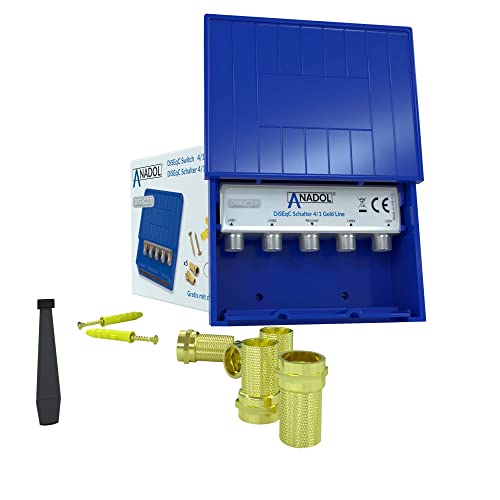 Anadol Commutateur DiseqC 4/1 2.0, commutateur pour parabole, pour réception de 4 satellites pour 1 participant, boîtier de protection contre les...