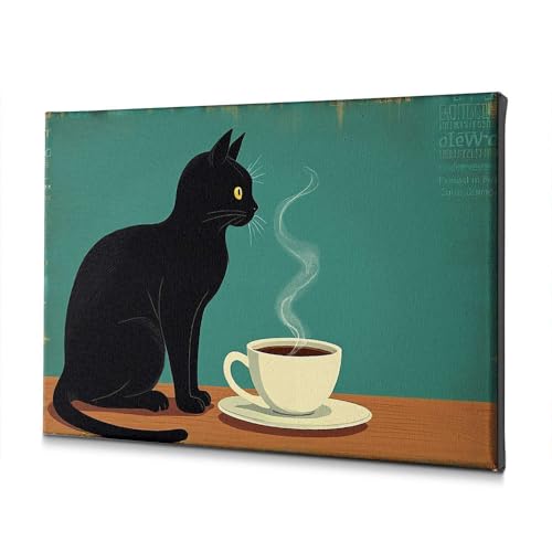 Chat noir et café toile déco de salle de bain pour un matin zen