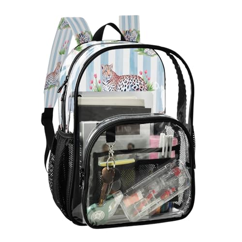 Clear Backpack for School Striped Background Leopard Pattern Transparent Bookbag for Girls See Through PVC Boy Backpacks2
