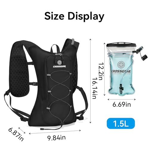 CROSSGEAR Hydration Running Vest with 1.5L Water Bladder-BPA Free, Black - image 6
