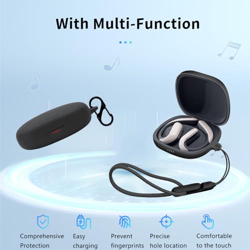 for Oladance OWS Pro Case Cover, Wireless Earphone Silicone Protective case (with Carabiner + Lanyard) Drop-Proof, Scratch-Proof, Shock-Proof, Reserved Charging Port, dust-Proof (Black) by Generic - Image 2