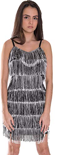 Image of Cheryl Creations Women's Short All-Over Fringe Flapper Sleeveless Comfortable Day /Night Mini Dress with Adjustable Bra Straps