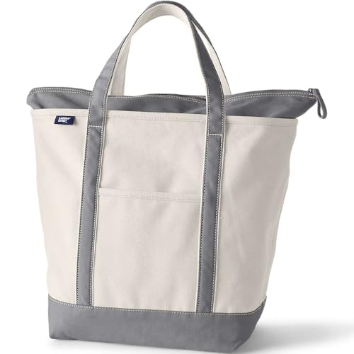 Lands' End Natural Long Handle Zip Top Canvas Tote Natural/silver Graphite Medium Long Handle
