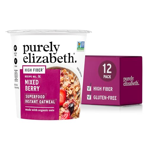 Purely Elizabeth, Mixed Berry, Oatmeal Cups With Prebiotic Fiber 2oz (12 Meals), Gluten-Free, Instant, Organic Oats, Overnight