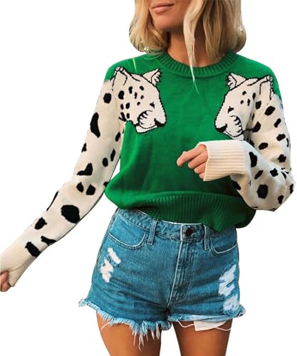 Image of Angashion Women's Sweaters Casual Floral Printed Patchwork Long Sleeves Knitted Pullover Cropped Sweater Tops