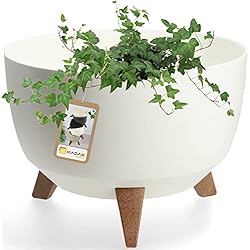 Macetero Blanco Salon KADAX Macetero de plástico con 3 soportes, cuenco redondo para flores, macetero, macetero para balcón, salón (33 cm, blanco)