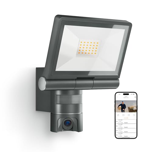 Steinel Flutlichtkamera XLED CAM2 SC mit 2K Überwachungskamera, Gegensprechanlage, Bewegungsmelder, Dual-Band Wi-Fi 6, 21 W, Aluminium, Anthrazit