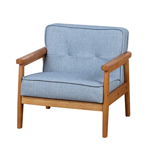 BabyLand Children Armchair, Single Kid Sofa Chair with Solid Wood Structure and Linen Fabric for Kid Gift (Light Blue)
