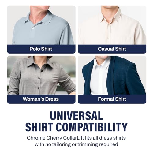 Chrome Cherry CollarLift,Collar Stiffeners, Adhesive Placket Stays to Hold Up Shirt Collars, Discreet & Disposable Shirt Accessory for a Sharp Look and Strong Hold