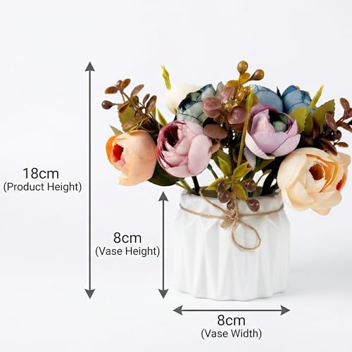 Image of Dekorly Artificial Lavender Plant in White Pot, 18cm - Realistic Faux Flower Arrangement for Home & Office Decor (Set of 1) (1, New Peonies Mult)