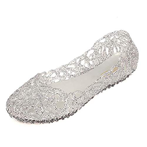 HITCH REAP Women's Jelly Sandals Ballet Shoes Slip On Flats Hollow Out Loafers US Size 9 Silver