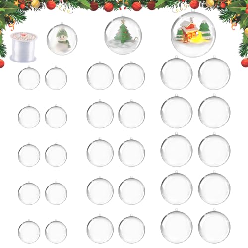 Boules de Noel Transparentes à Remplir, dellyy 30 Pièces Boules Transparentes à Remplir, Boule Noël Transparente à Remplir, Boule de Décoration en...