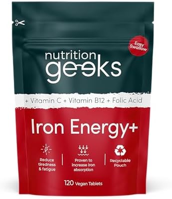 Iron Tablets High Strength - Energy Tablets with Vitamin C, B12 &...