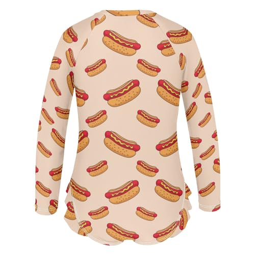 Image of One Piece Rash Guard Bathing Suit for Girls,Long Sleeve Swimsuit Quick Dry,Swimwear with Ruffle for Summer 3-12T