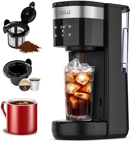 Teglu 2024 Iced Coffee Maker, Hot and Cold Coffee Maker Single Serve for K Cup and Grounds, Strong Brew, Iced Coffee Machine with 30oz Removable Water Reservoir, 6 to 14oz Cup Size, Self Cleaning