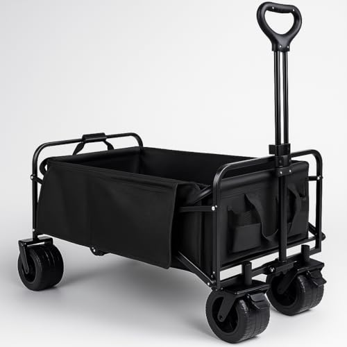 Carro de Mano Plegable con Ruedas Grandes Todoterreno | Carrito Multiusos Ideal Playa, Compra, Jardín o Camping | Carga hasta 150kg | Asa Ajustable | Auxiliar | Transporte de Herramientas o Juguetes