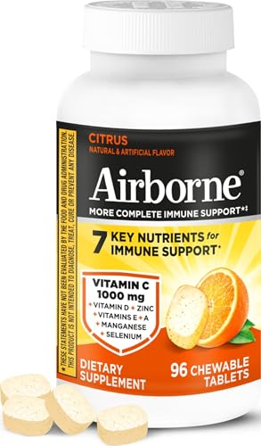 Image of Airborne Vitamin C 1000mg (per Serving) - Citrus Chewable Tablets (96 Count in a Box) - Packaging May Vary