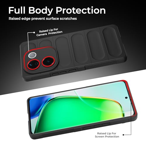 Image of A rtistque Back Cover Case for Vivo T3 Pro 5G / iQOO Z9s Pro 5G | with Inner Fabric | Stylish AirBag Case | Liquid Stripe Silicone | Camera Protection | Anti Slip Grip | Back Cover - Black