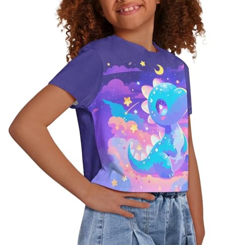 Image of Girls Summer Crop Top Outfits Short Sleeve T Shirts Kids Cute Clothes Tees Blouse