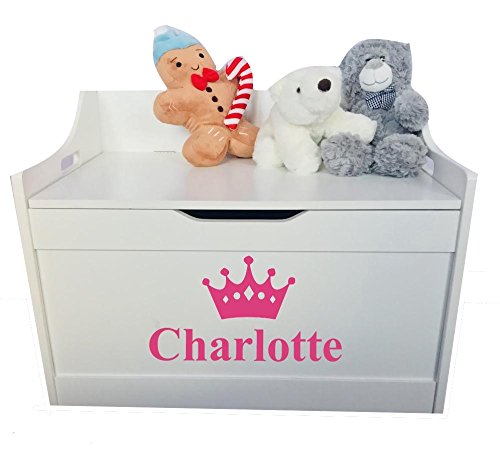 Little Secrets Children's White Wooden Toy Storage Box with Crown Personalised Name, Gift Present