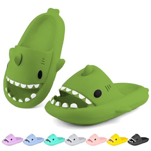 LUYOO Kids Shark Cloud Slides | Boys Girls Slip On Sandals | Toddler Beach Slippers | Youth Fish Flip Flops Pool Shower ShoesDark Green 12.5-13 Little Kids