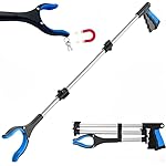FitPlus 2024 Upgrade PowerGrip T9, Extra Long Grabber Reacher Tool, Wide Jaw, Foldable Trash Pickup Tool, Steel Cable, with 96 Grip Points for Firm Grip, 43 with Magnet (Blue, 43 Inch)