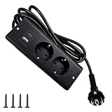 Presa da incasso con USB, 160 x 60 x 45 mm, presa da tavolo a scomparsa, presa da incasso con tipo C, presa da tavolo con cavo per ufficio e studio, colore nero, 1,0 mm², cavo da 2 m