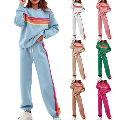 Loinjsnktng Women 2 Piece Outfits Sets Casual Striped Sweatshirt High Waist Sweatpants Color Blocked Matching Lounge Sets - image 1