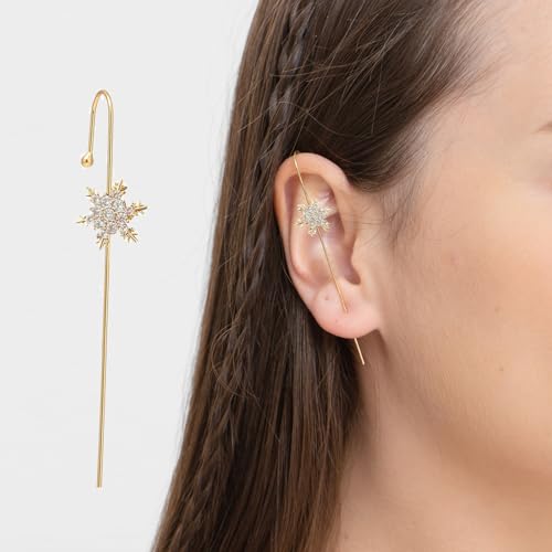 Gold Silver Ear Cuffs Set Ear Cuff Earrings for Women Pierced Pearl Rhinestone Lightning Bolt Snowflake Butterfly Ear Crawler Earrings Fashion Ear Jewelry for Women3
