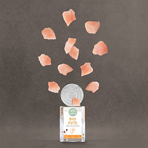 naftie Bio Hundefutter 100% Bio-Pute - Reinfleisch Pute pur - Nassfutter zum Mischen - glutenfrei, getreidefrei - Sparpaket 6X 800g Dosen