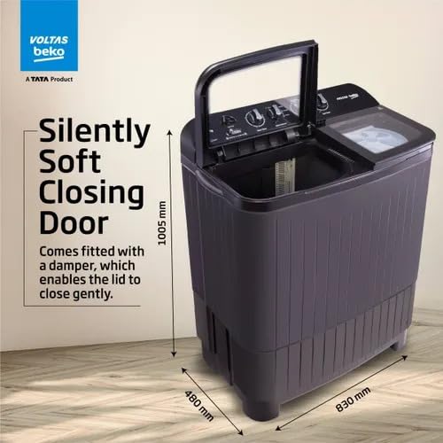 Image of Voltas Beko by A Tata Product 9 kg washing machine With Soft Closing door, Water proof IPX4 protection, Special Pulsator and Double Waterfall Semi Automatic Top Load Black, Grey (WTT90UDX /BKGR4KGTD)