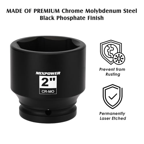 Image of MIXPOWER 3 /4 inch Drive Shallow Impact Socket, CR-MO, 2 inch, SAE, 6 Point, Axle Nut Impact Grade Socket for Easy Removal