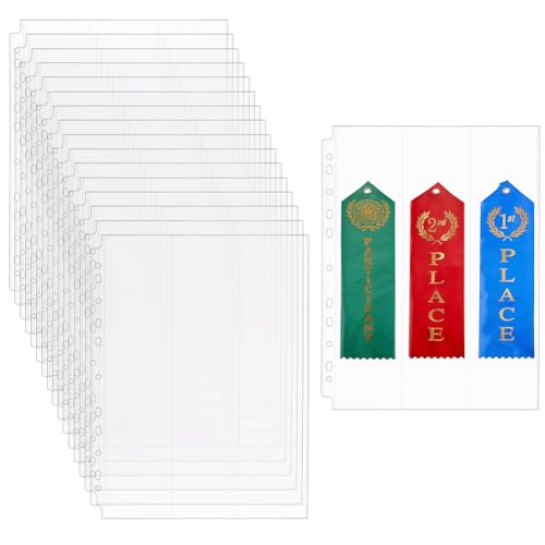 FINGERINSPIRE 20Pcs Award Ribbon Clear Pages Sheets Organizer 31x7.3cm Inner Diameter 3 Grids Swimming Gymnastics Track Organizer A4 Size PP Plastic Binder Inner Pages for Award Ribbon Storage
