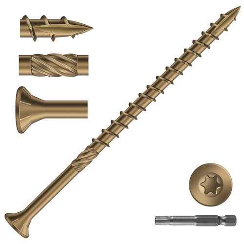 Image of #10 x 3-1 /2 inch Deck Screws (51Pcs) 1lb. Carbon Steel, Yellow, Flat Head, Rust Resistant epoxy Coated, with T25 Star Bit