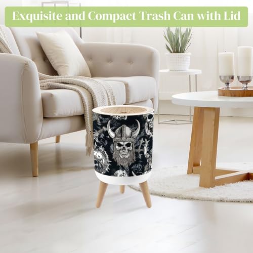 Pequeño bote de basura redondo con tapa y patas 7L miniatura 2