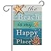 Dyrenson Home Decorative Quote the Beach is My Happy Place Outdoor Garden Flag Double Sided, Tropical Ocean House Yard Flag, Rustic Coastal Garden Yard Decorations, Seasonal Outdoor Flag 12.5 x 18
