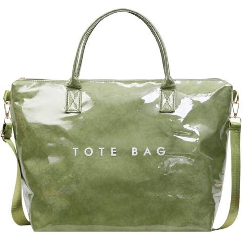 Image of PVC Tote Bag Gifts for Women Large Tote Purse Kraft Paper Letter Print Hobo Handbags for Work Beach Shopping Travel