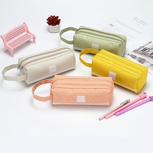 Image of Large Capacity Double Layer Pen Case, Durable Oxford Fabric Pencil Pouch with Smooth Zipper for School, Office & Art Supplies Organization (Army Green)