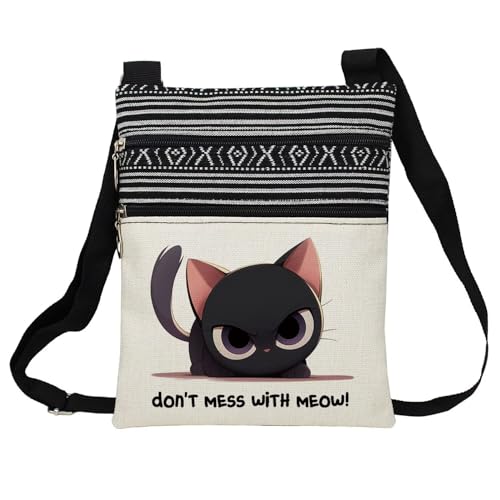 Angry Kitten Messenger Bag Small Ethnic Pattern Printed Adjustable Strap Crossbody Zipper Bag Angry Kitten Phone Bag Wallet Cute Shoulder Handbag for Women