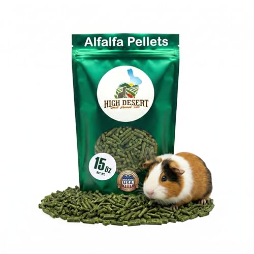 High Desert Delight Alfalfa Pellets Protein Rich Small Animal Food for Young Rabbits Guinea Pigs and Small Pets Natural Fiber Alfalfa Hay Pellets for Digestive Health Fresh Hand Packed 15 oz Bag