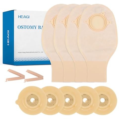 Heagimed 15PCS 2-Piece Colostomy Bags, Colostomy Supplies, 45 mm Deep Convex Ostomy Bags for Retracted Stomas, Drainable Ostomy Pouch for Ileostomy Stoma Care (10 x Ostomy Bag+5 x Barrier+2 x Clamps) Cover