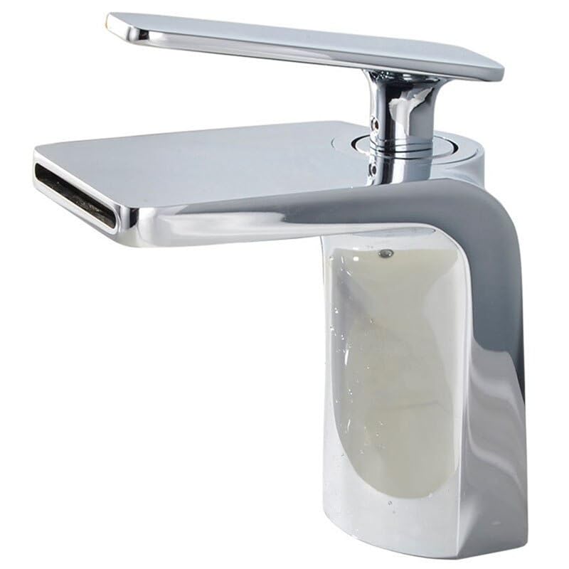 Robinet cascade de salle de bain en cuivre style épuré fini chrome brillant