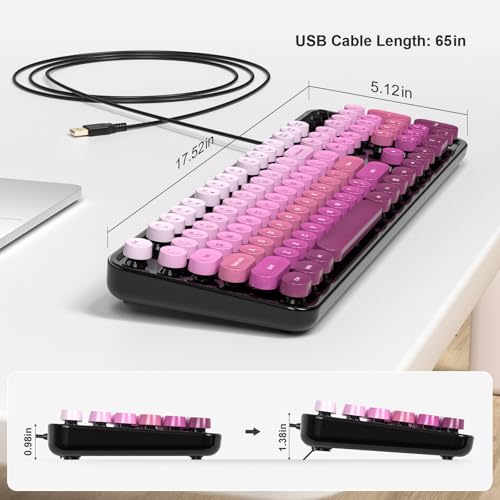 Image of Atelus Computer Keyboard Wired, Retro USB Keyboard with Large Number Pad, Caps Indicators, Foldable Stands, Full Size Typewriter Keyboard for Windows PC Laptop (Black Pink)