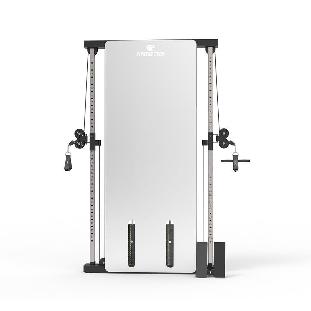 Doble Polea de Pared Fitness Tech – Máquina Multifunción con Placas 2x100 kg – 26 Posiciones – Relación 2:1 – Gimnasio Profesional Compacto con Espejo